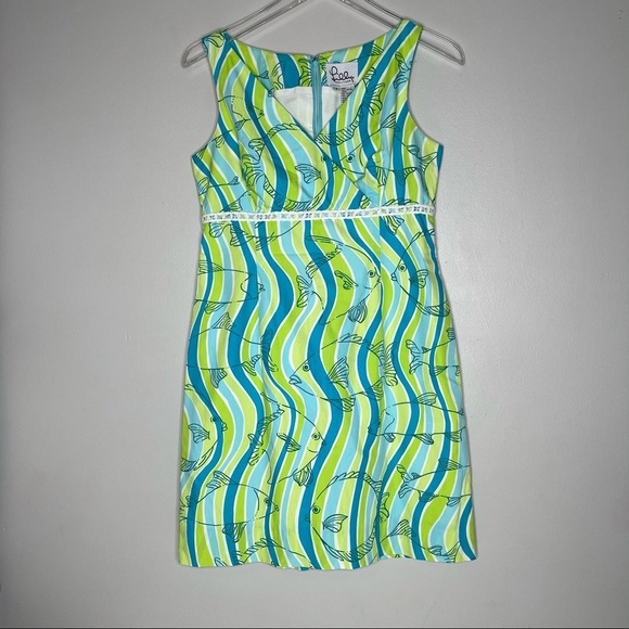 Lilly Pulitzer Blue and Green Fish Print Sundress